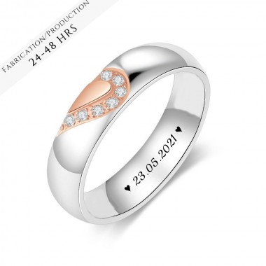 Half heart wedding ring in pink gold