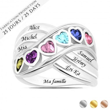 Personalized family hearts ring