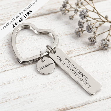 The DOUBLE HEART SILVER TAGS Keychain