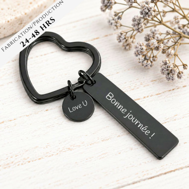 The DOUBLE HEART BLACK TAGS Keychain