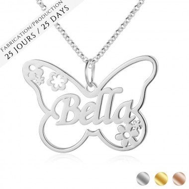 The name necklace Butterfly Flowers