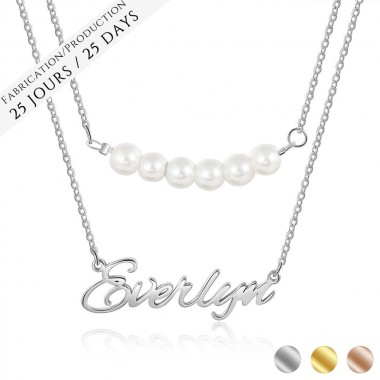 The Double Pearls Name Necklace