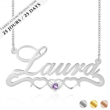 The Name Necklace Trio Hearts Birthstone