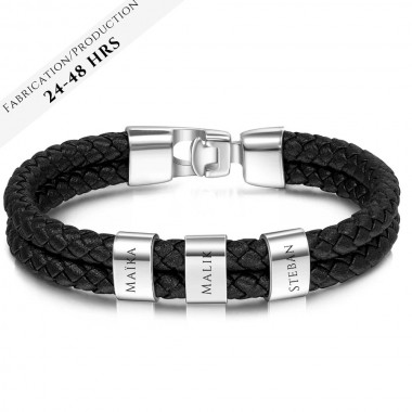 The Bracelet leather square silver 3
